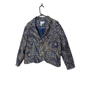 Coldwater Creek Petite XL Paisley Tapestry Blazer Blue Tan Gold Woven Jacket